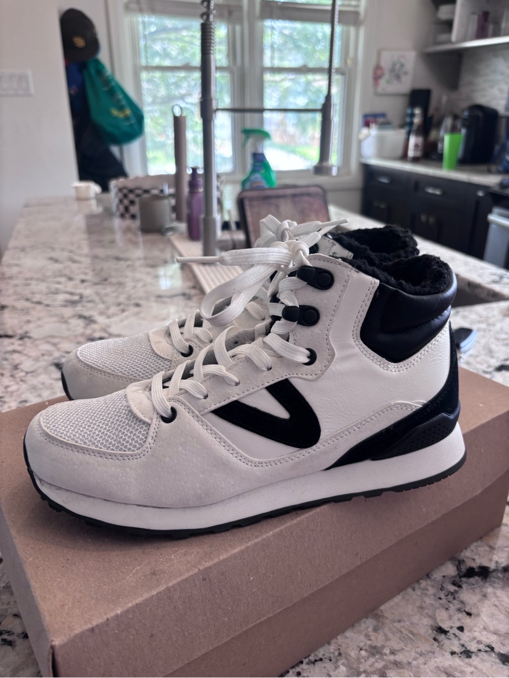 Tretorn White and Black High-Top Sneakers with Fleece Lining
